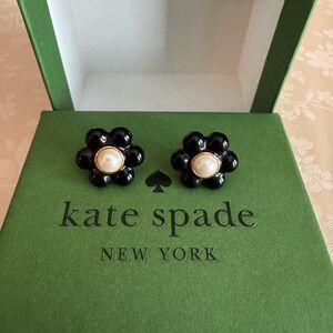 Kate Spade Black Flower Earrings with Pearl Center